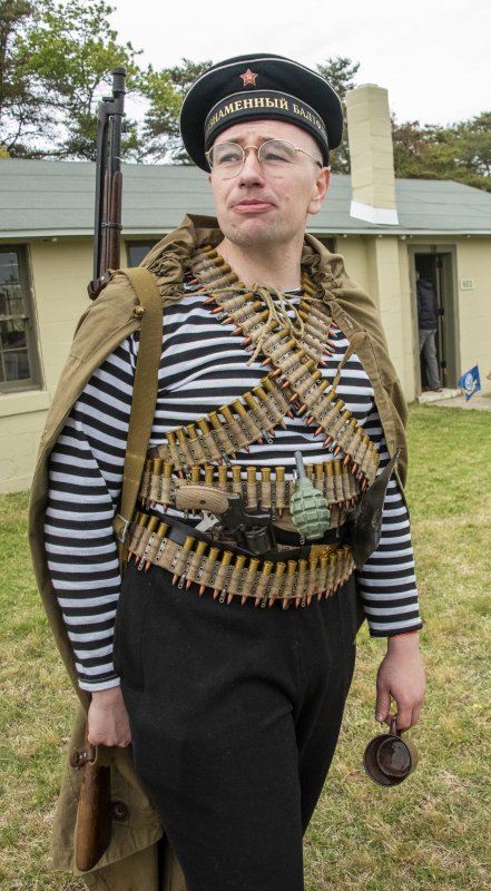 Ben Ahlert of Pennsylvania represents a Soviet naval infantry soldier at Fort Miles Defense Day.